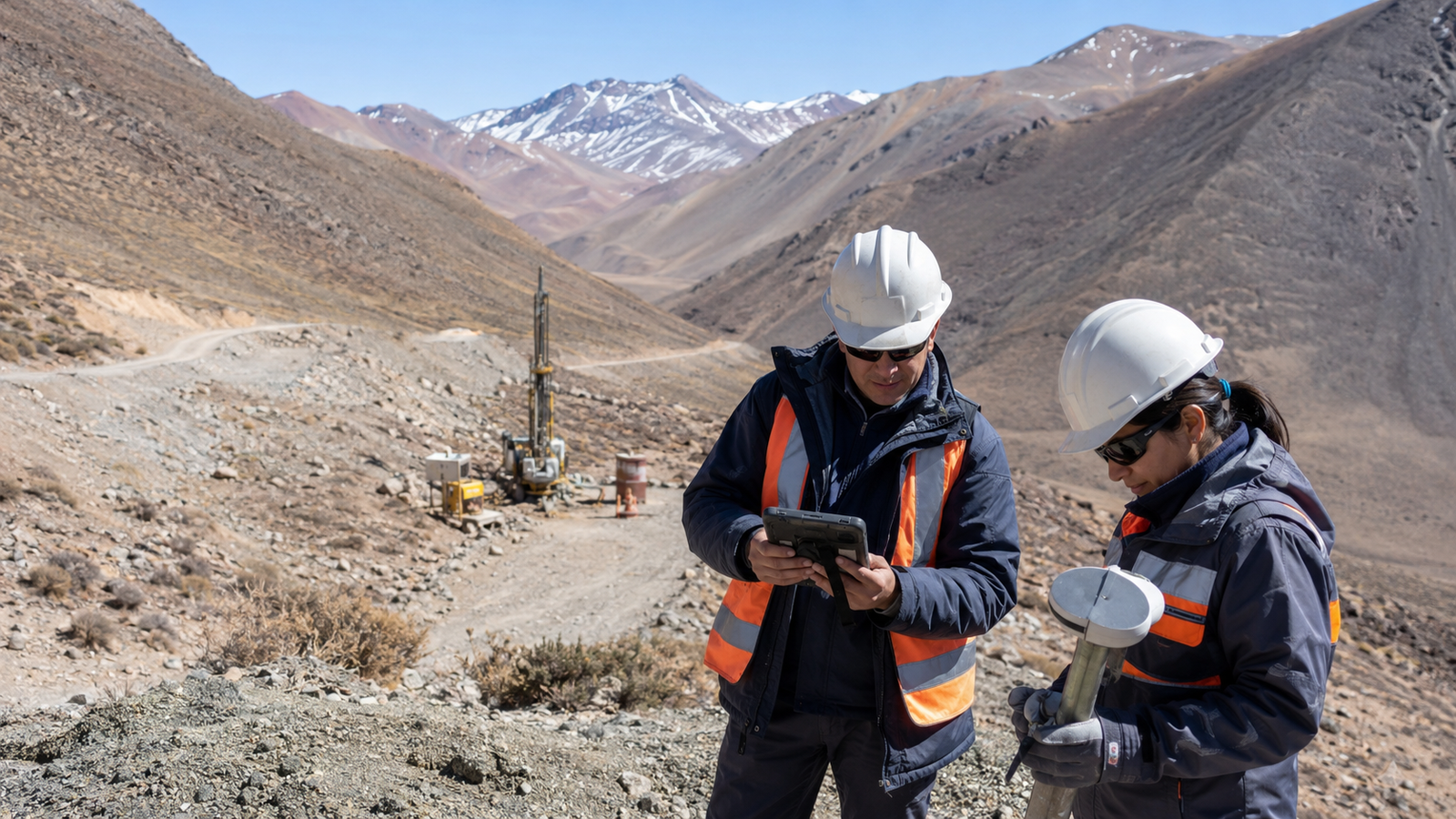 Inspectores mineros realizan controles tecnológicos en la cordillera, imagen ilustrativa generada con IA.