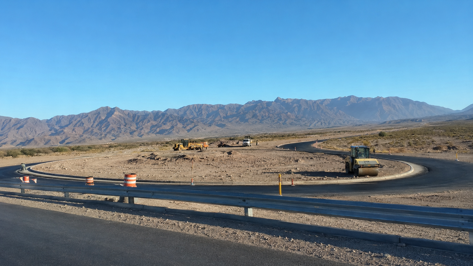 Obras viales en una ruta nacional de San Juan, imagen ilustrativa generada con IA.