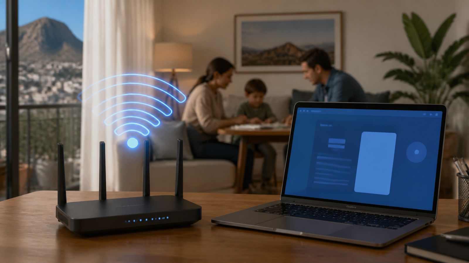 Router Wi-Fi y computadora en una vivienda de San Juan