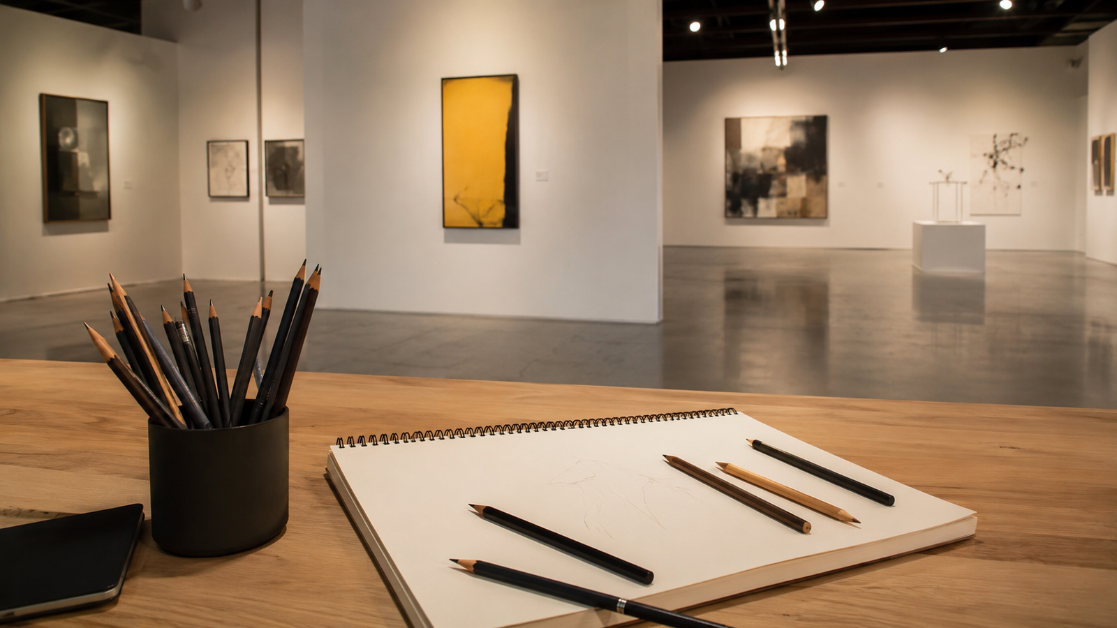 Sala de dibujo y arte contemporáneo, imagen ilustrativa generada con IA.