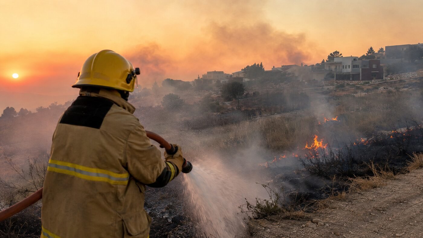 Incendio cerca de viviendas — imagen ilustrativa generada con IA
