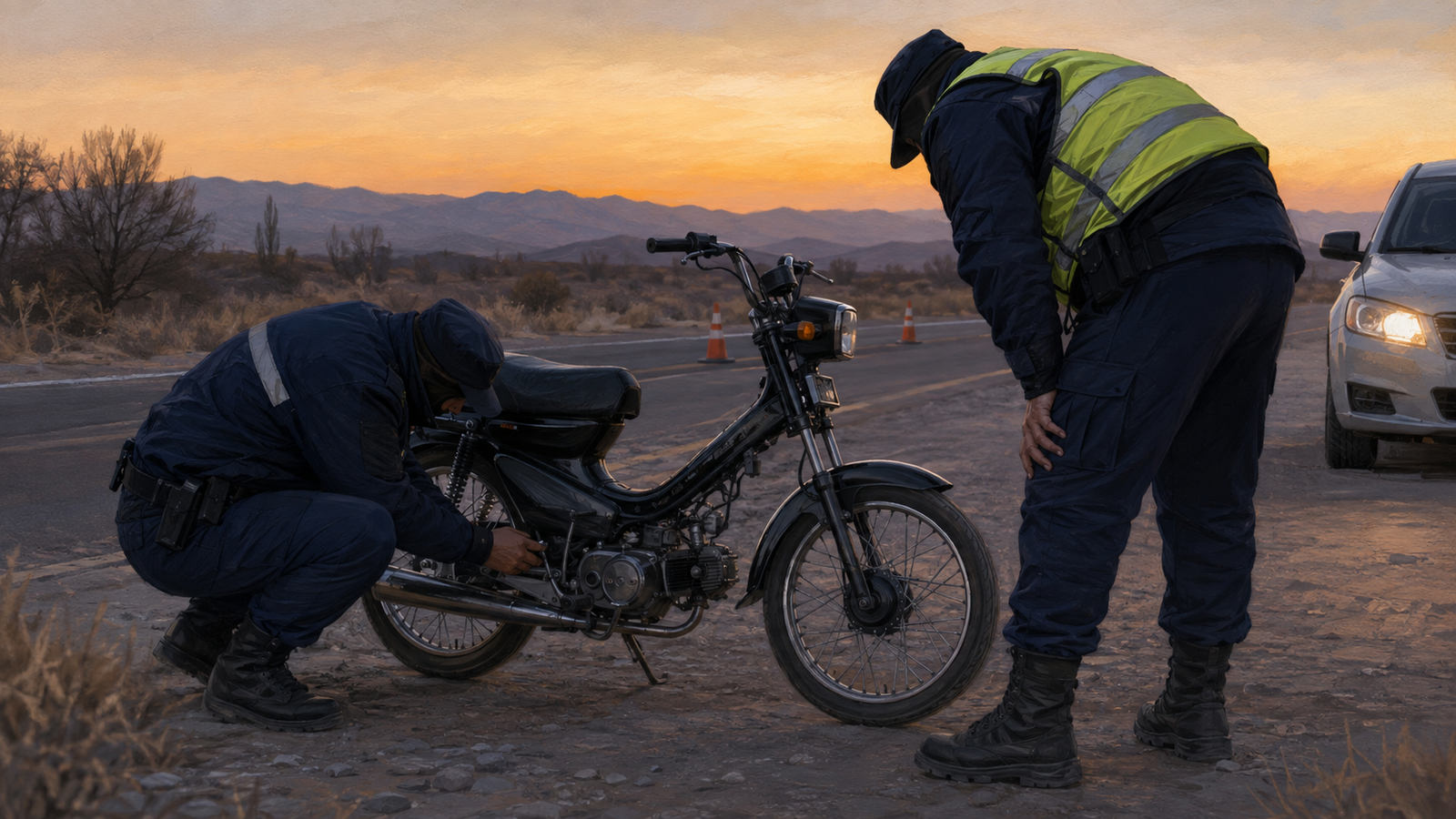 Moto secuestrada en un operativo policial en Sarmiento — imagen ilustrativa generada con IA