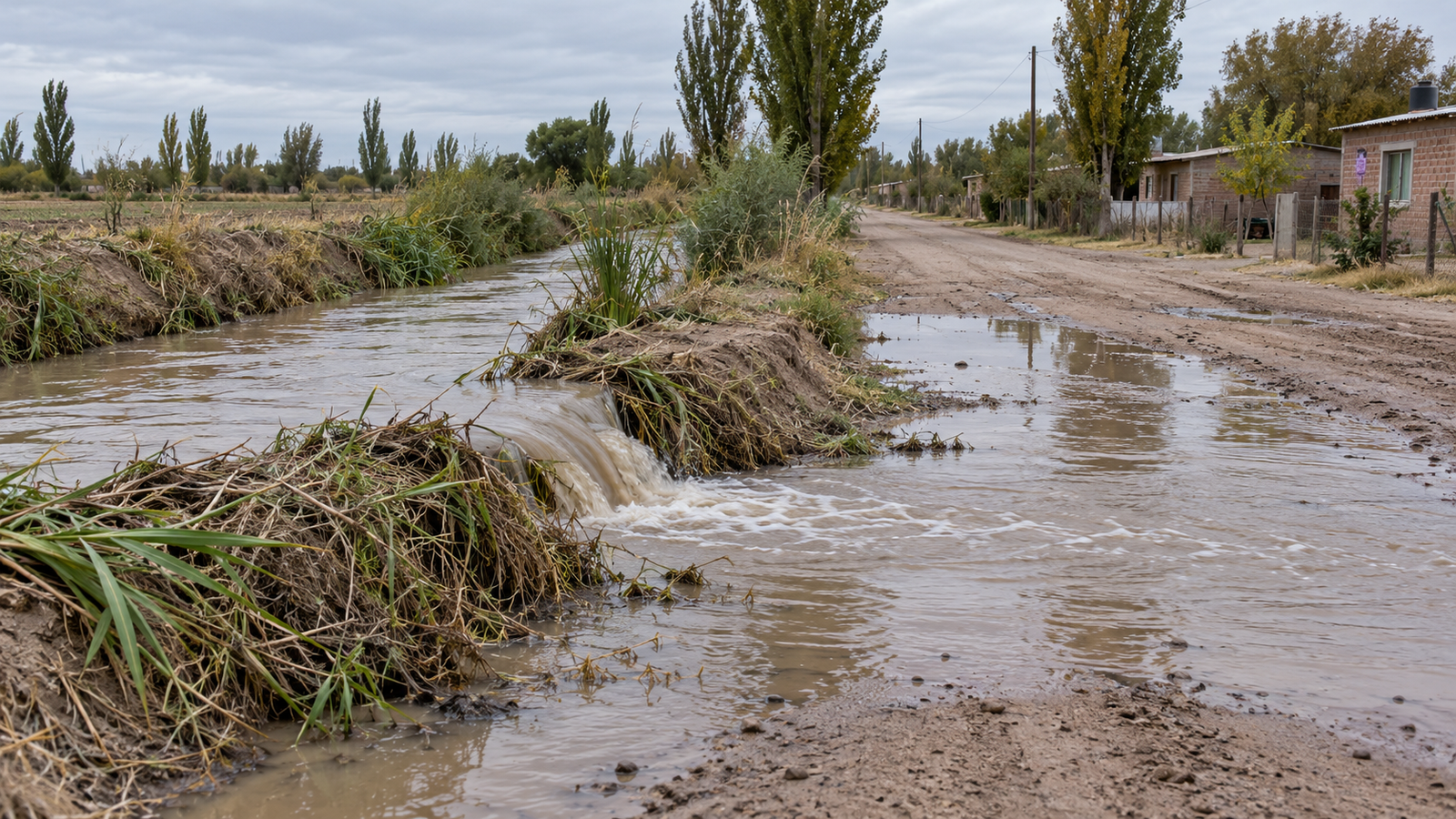 Cochagual Sur: vecinos reclaman por el desborde de un canal cerca de sus viviendas