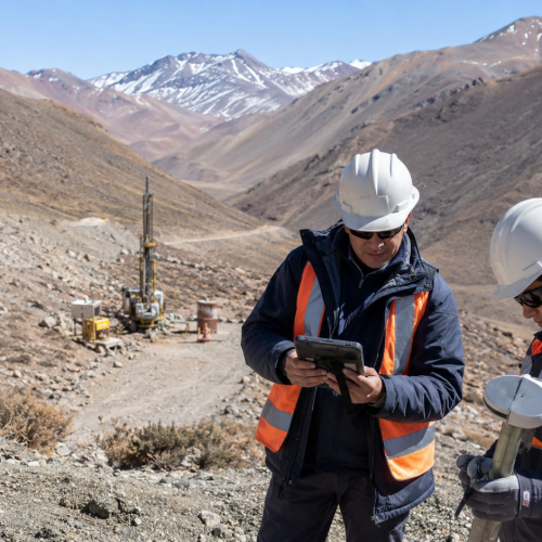 Inspectores mineros realizan controles tecnológicos en la cordillera, imagen ilustrativa generada con IA.