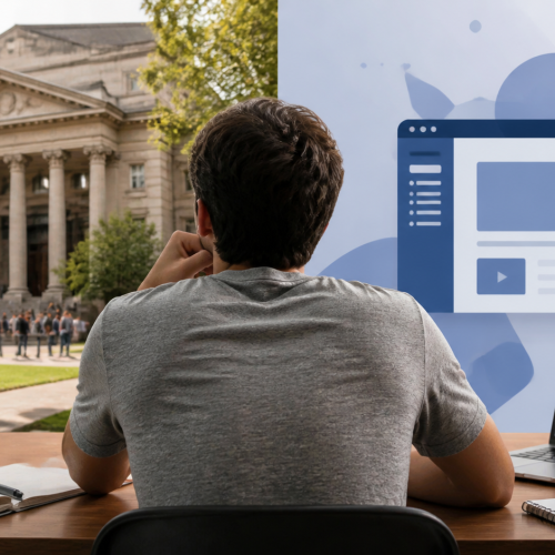 Estudiante evaluando alternativas de educación presencial y virtual