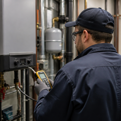 Técnico realizando tareas de mantenimiento en instalaciones escolares