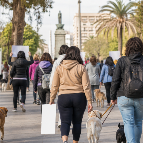 Personas marchando con perros por el bienestar animal en una plaza de San Juan