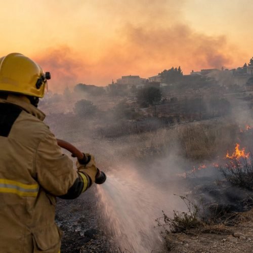 Incendio cerca de viviendas — imagen ilustrativa generada con IA