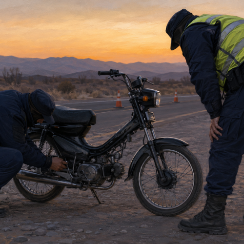 Moto secuestrada en un operativo policial en Sarmiento — imagen ilustrativa generada con IA
