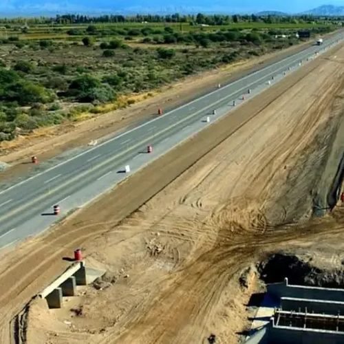 Obras de la autopista de la Ruta 40 Sur, vista aérea